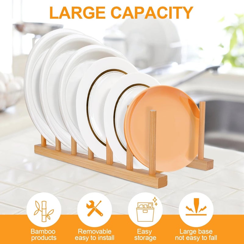 SAMEBUTECO Bamboo Wooden Dish Racks Plate Stand Holder Vertical Drainer Kitchen Cabinet Organizer for Dish, Pots, Lids, Bowls, Cups, and Cutting Boards and Books(2 Packs) - Image 5